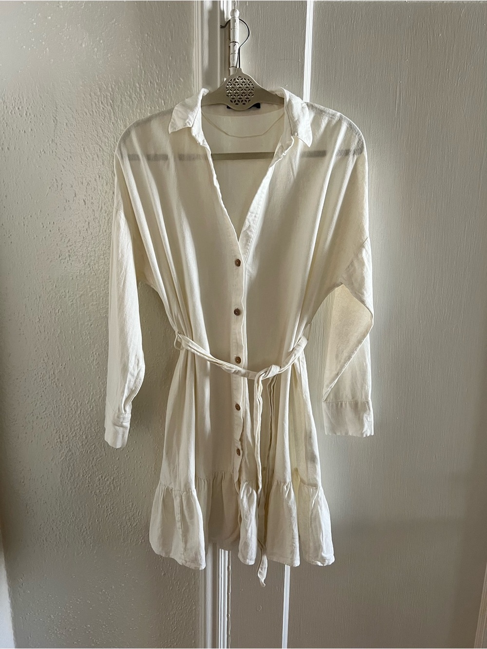 Zara Linen-Blend Shirt Dress with Tie Waist